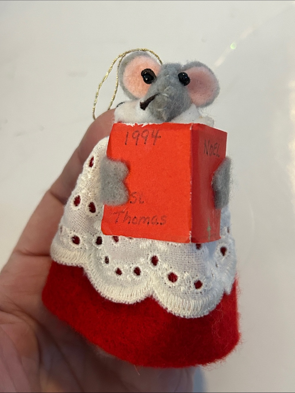 Choir Mouse christmas tree Ornament handmade vintage 1994 felt lace paper